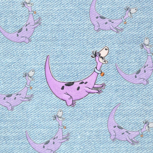 Snorkasaurus Flintstones patch 8x7,3 cm – geborduurde strijkpatch met retro cartoon design, ideaal voor kleding en tassen